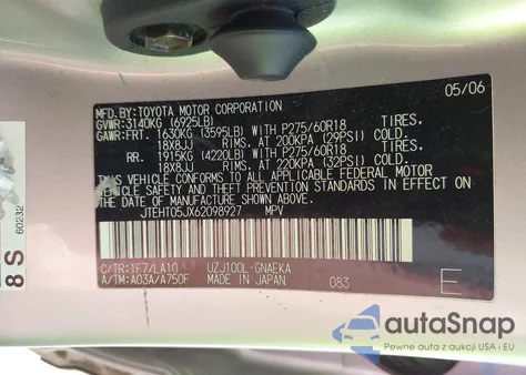 2006 Toyota Land Cruiser V8 из США, поврежденный, VIN JTEHT05JX62098927